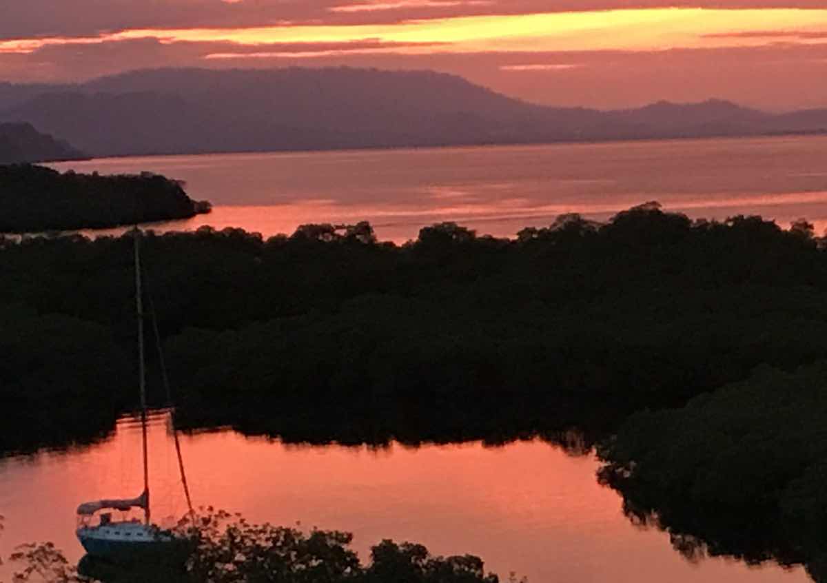 Sunset over the water in Panama